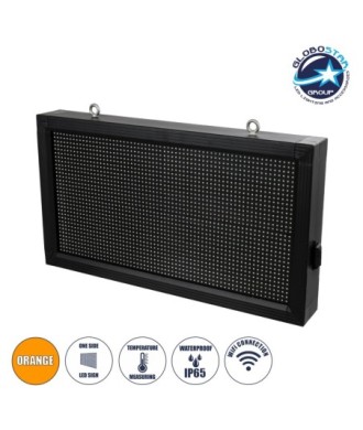 GLOBOSTAR® DISPLAY 90329 Κυλιόμενη Ψηφιακή Επιγραφή 64x32cm P10 Μονής Όψης LED AC 220-240V Αδιάβροχο IP65 Πορτοκαλί - WiFi Control μέσω FK APP - Αισθητήρας Θερμοκρασίας & Υγρασίας - Μ72 x Π9 x Υ42.5cm - 2 Χρόνια Εγγύηση